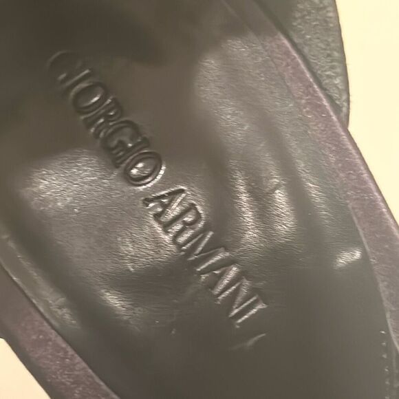 Giorgio Armani Womens Size 41 Open Toe Bow Front Pump Heels Black Velvet & Satin - Picture 5 of 12